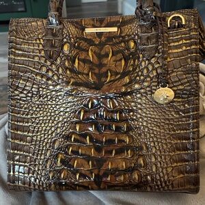 Brahmin Tan and Brown Croc-Embossed Tote